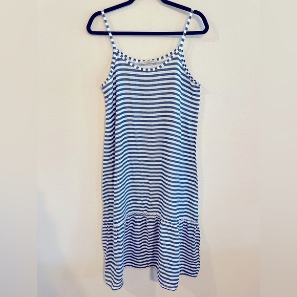 Francesca Bettini Women’s Midi Dress Large  Blue & White Striped Linen Longline - Picture 1 of 11